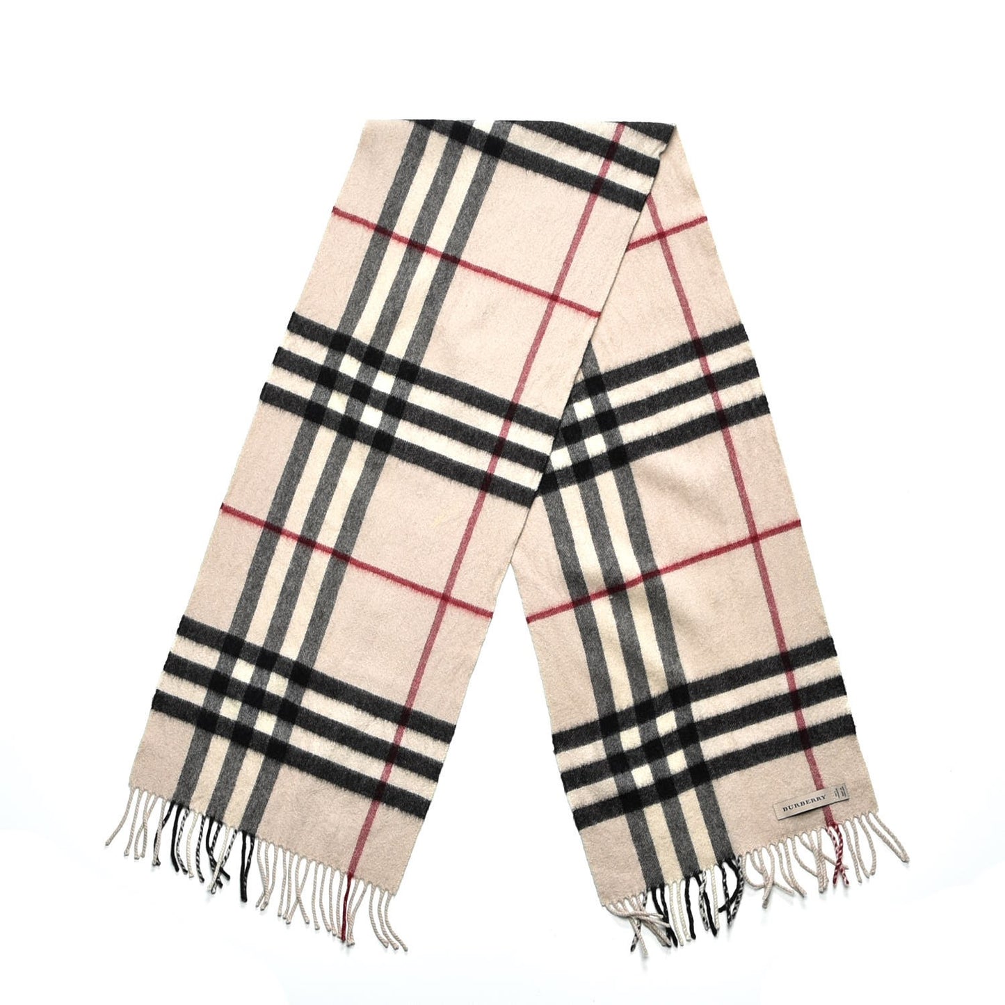 Cashmere House Check Fringe Scarf Beige
