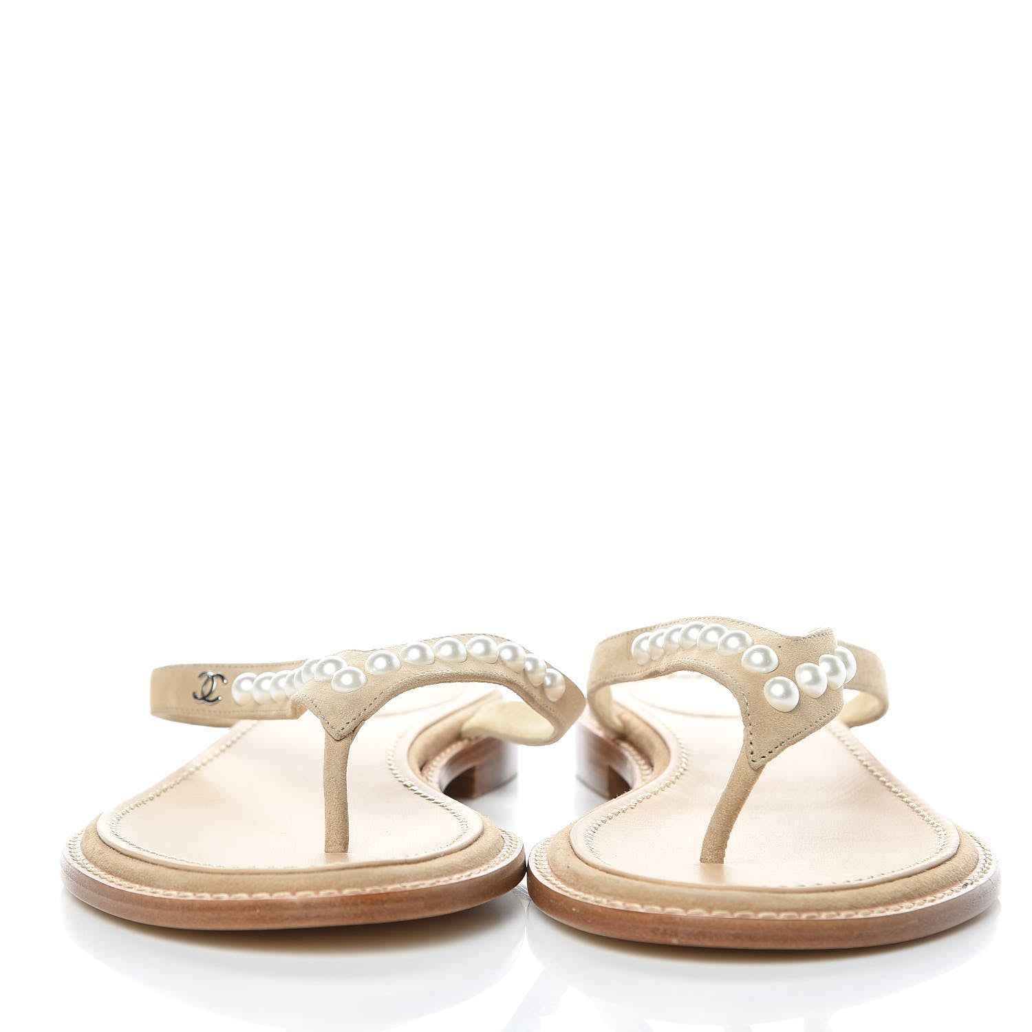 Chanel Suede Pearl Thong Sandals 39 Beige 3 of 8