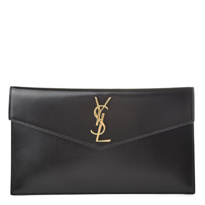 Saint Laurent Smooth Shiny Calfskin Monogram Uptown Pouch Black 1 of 8