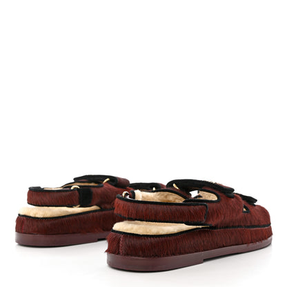 Chanel Calf Hair Suede Shearling Dad Sandals 40 Burgundy Black 4 of 9