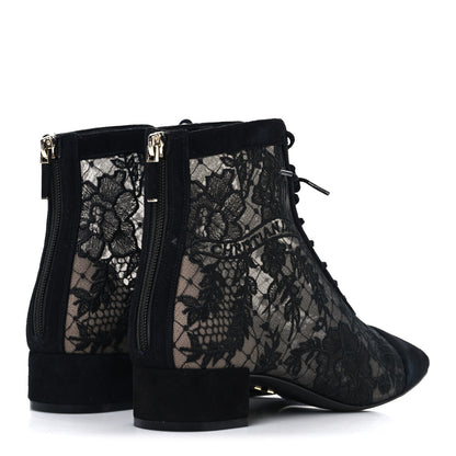 Christian Dior Suede Transparent Mesh Embroidered Roses Naughtily-D Heeled Lace Up Ankle Boots 39.5 Black 5 of 10