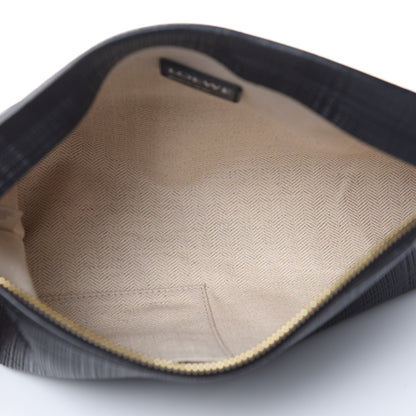 Loewe Calfskin Linen Embossed Large T Pouch Black 5 of 11