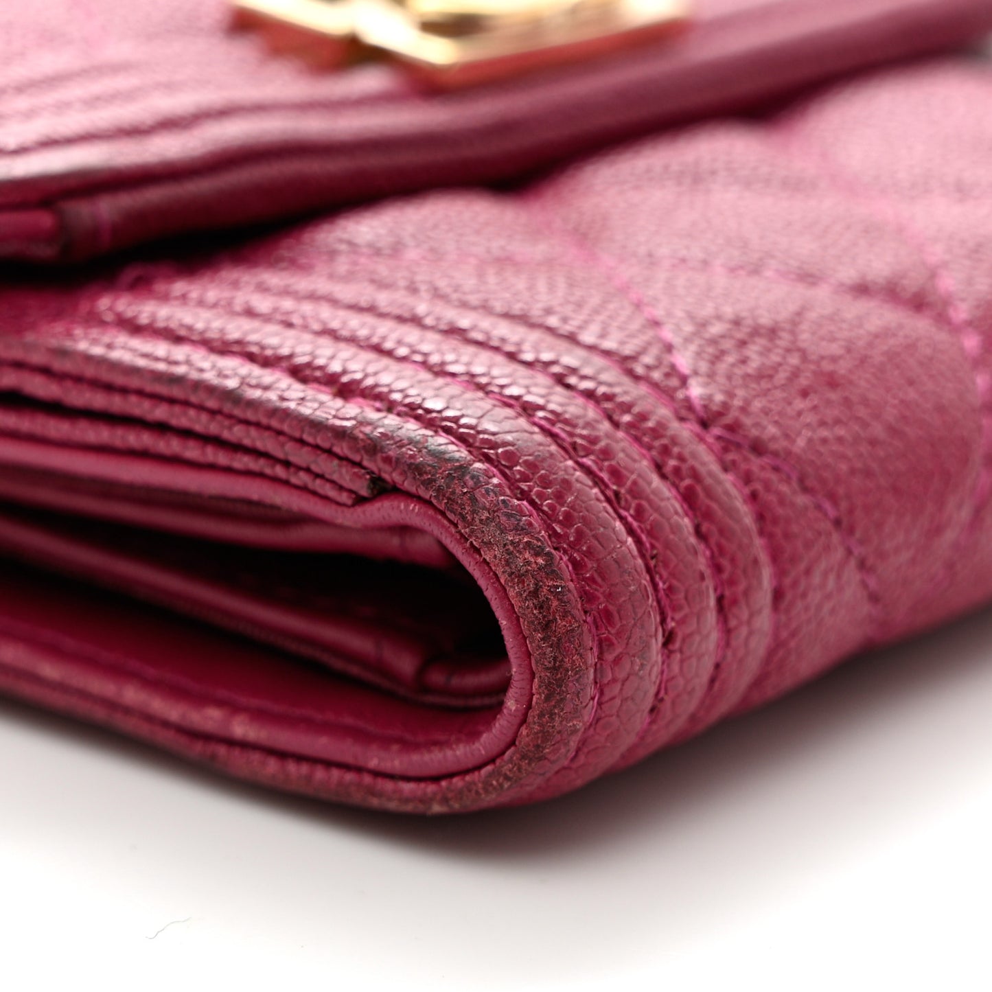 Caviar Quilted Compact Boy Wallet Dark Pink