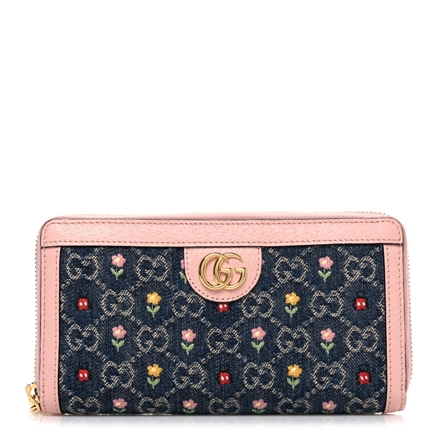 Gucci New Denim GG Monogram Calfskin Love Parade Zip Around Wallet