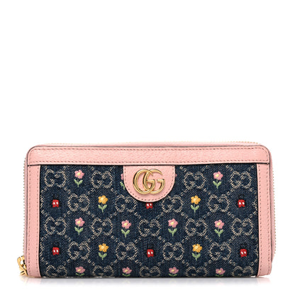 Gucci New Denim GG Monogram Calfskin Love Parade Zip Around Wallet Light Pink 1 of 7