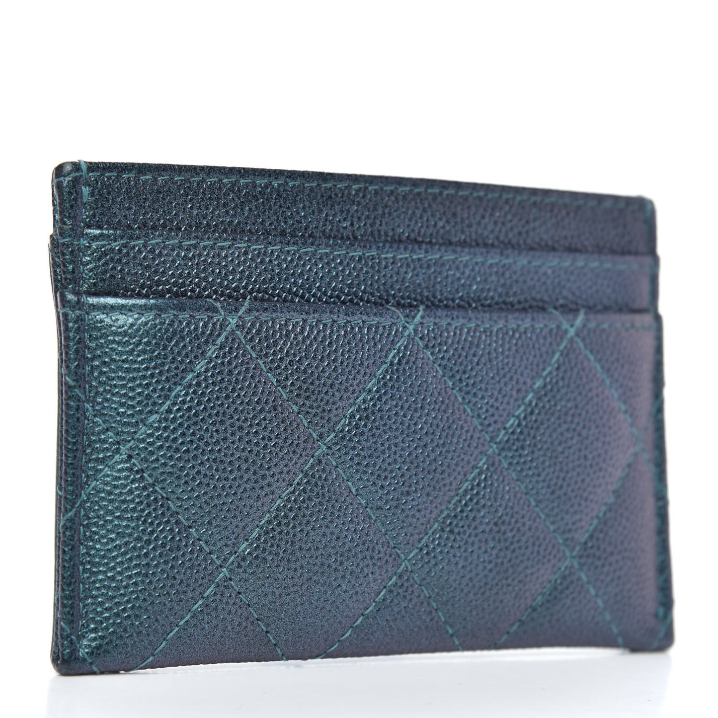 Iridescent Caviar Quilted Filigree Card Holder Dark Turquoise
