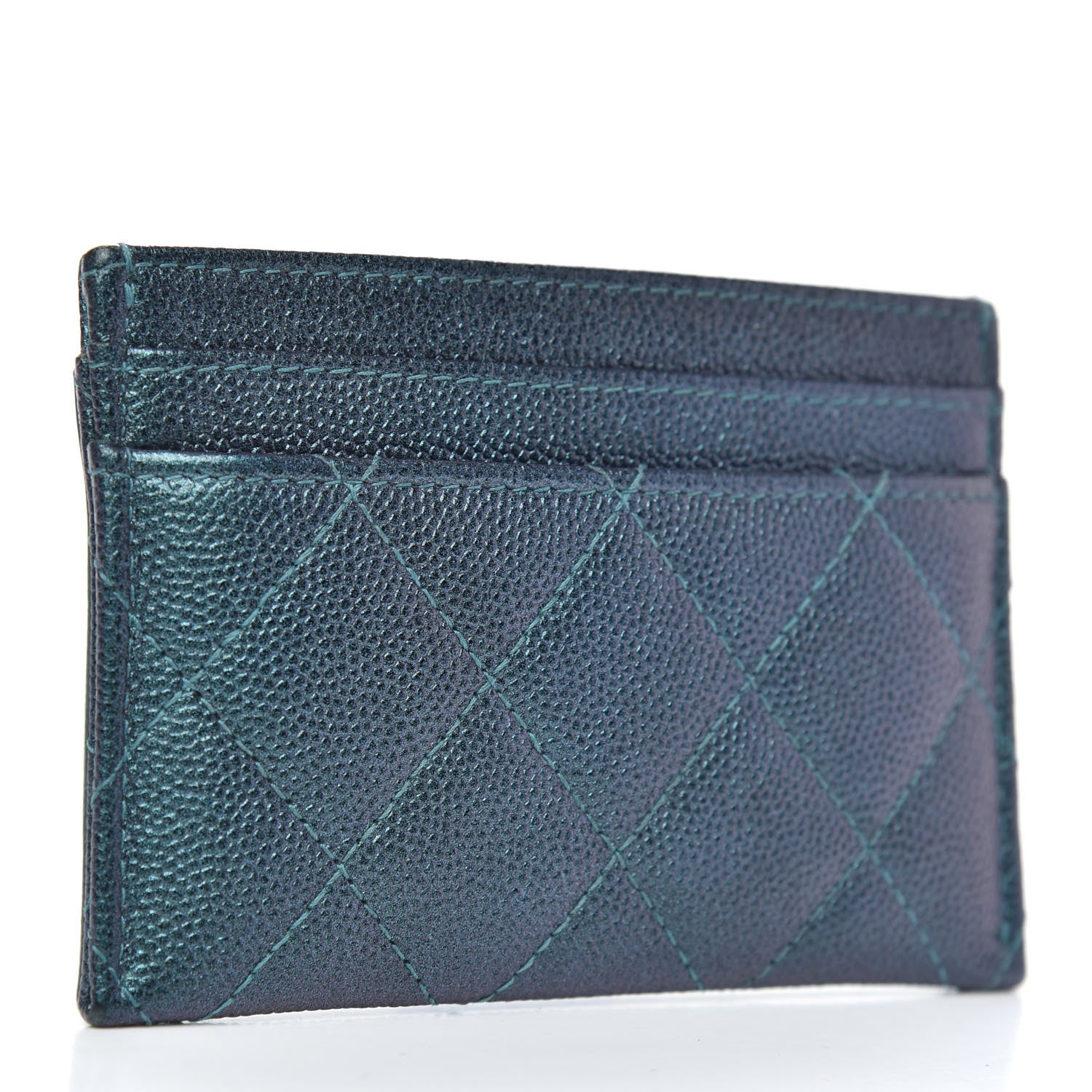 Chanel Iridescent Caviar Quilted Filigree Card Holder Dark Turquoise 3 of 9