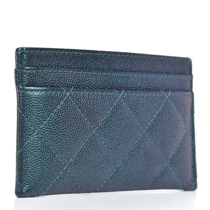 Chanel Iridescent Caviar Quilted Filigree Card Holder Dark Turquoise 3 of 9