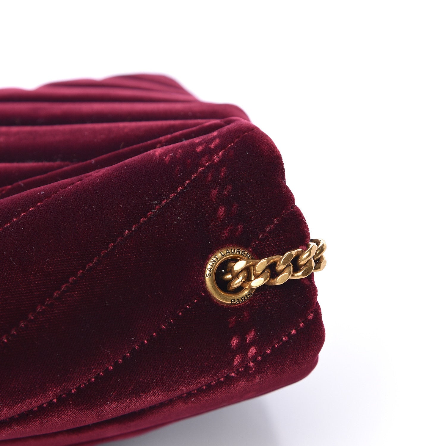 Saint Laurent Velvet Y Quilted Monogram Small Loulou Chain Satchel Burgundy 14 of 15