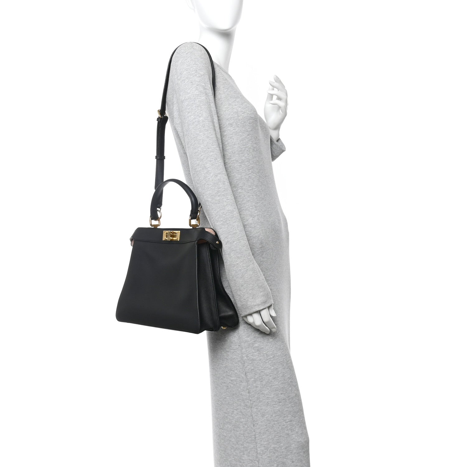 Fendi Vitello Seta Shiny Nappa Medium Peekaboo I SEE U Satchel Black Light Rose 2 of 15
