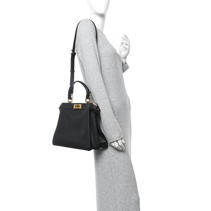 Fendi Vitello Seta Shiny Nappa Medium Peekaboo I SEE U Satchel Black Light Rose 2 of 15