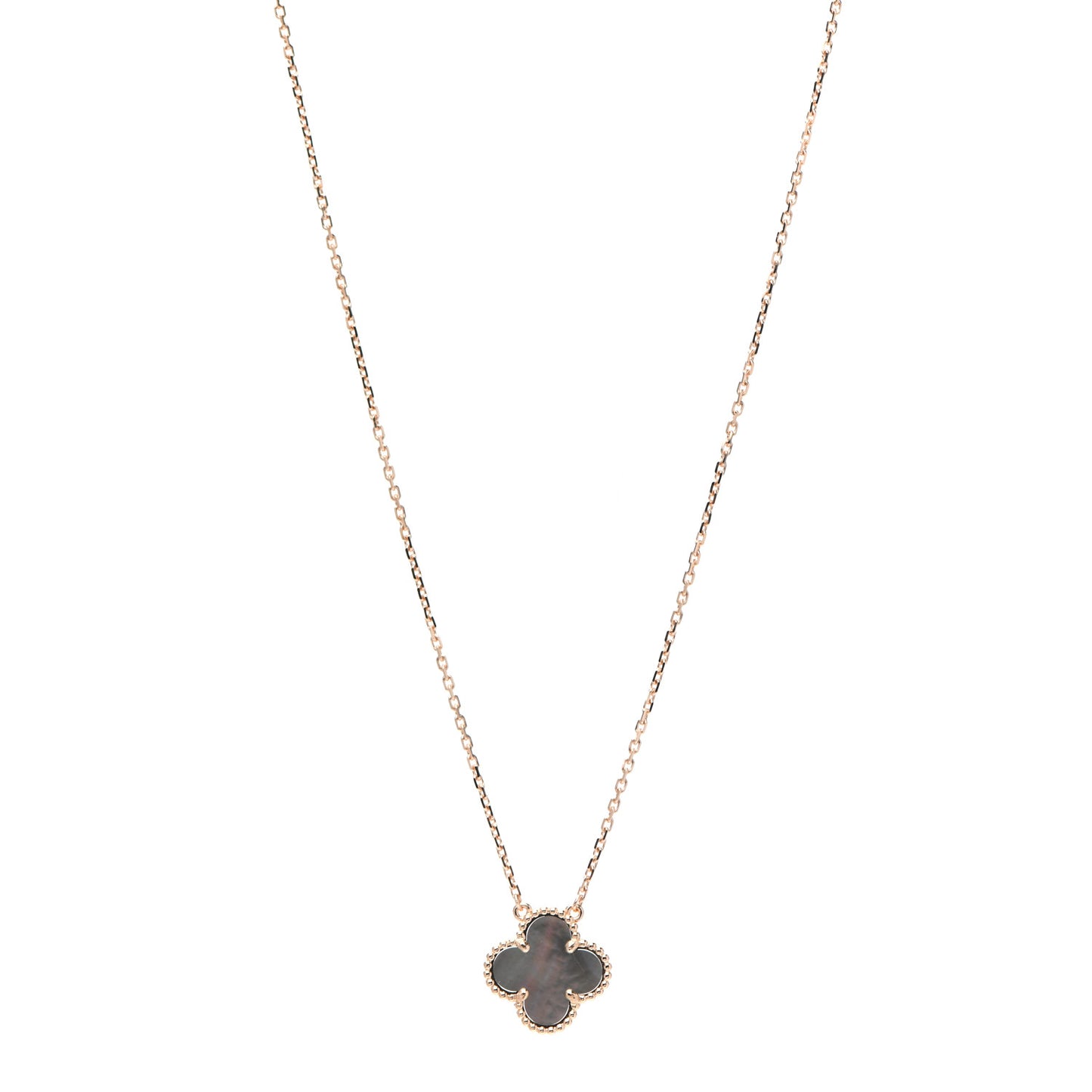 18K Rose Gold Gray Mother of Pearl Vintage Alhambra Pendant Necklace