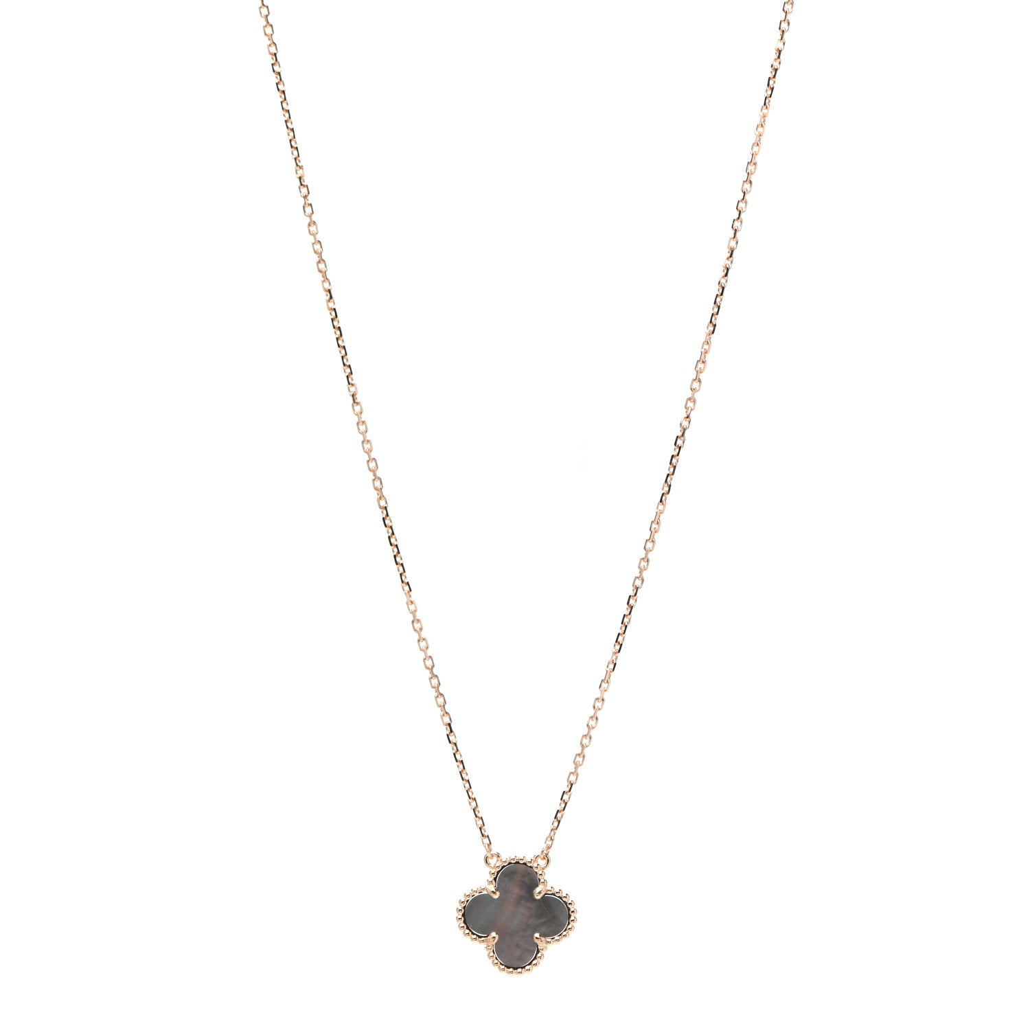 Van Cleef & Arpels 18K Rose Gold Gray Mother of Pearl Vintage Alhambra Pendant Necklace 1 of 7