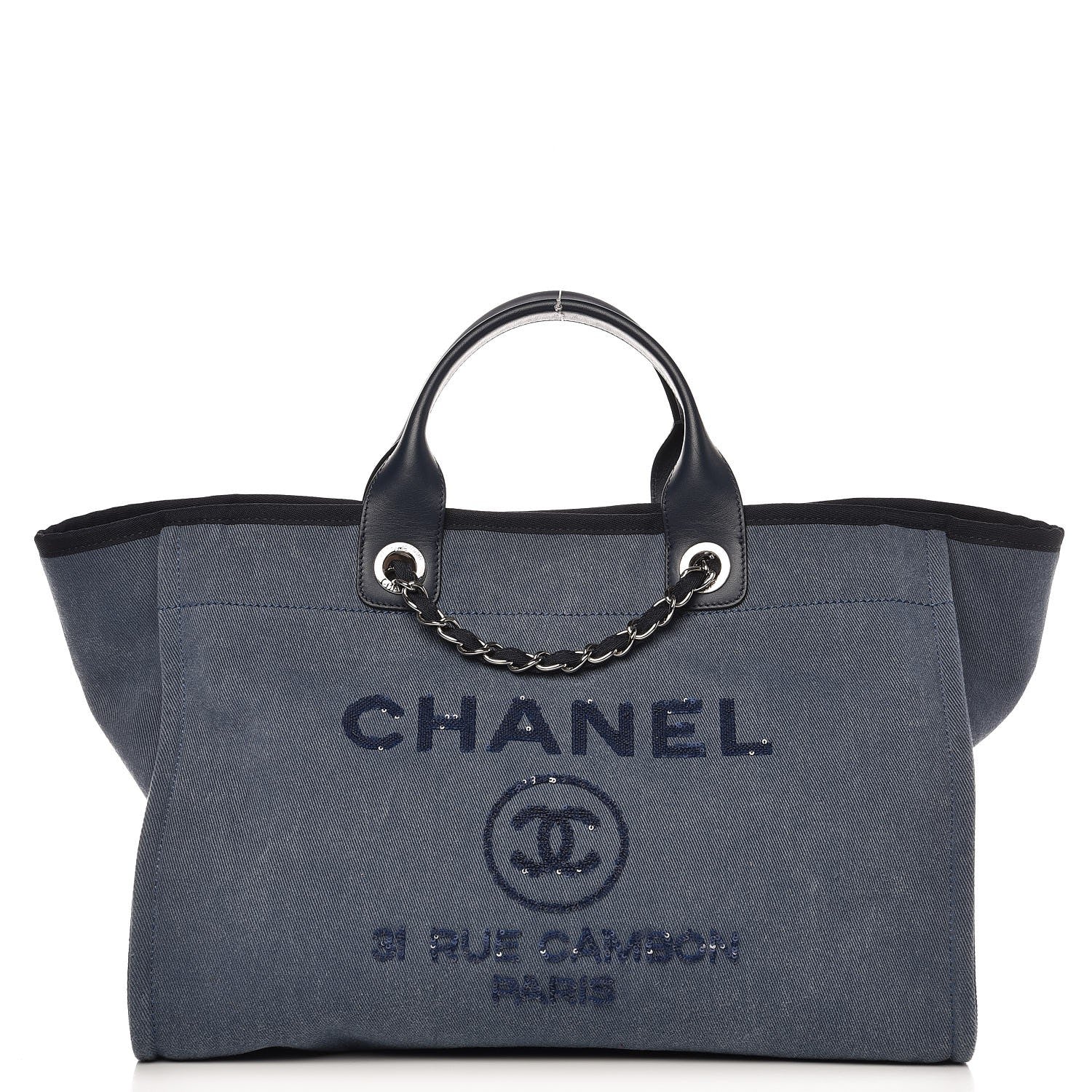 Chanel Canvas Sequin Large Deauville Tote Navy 1 of 9