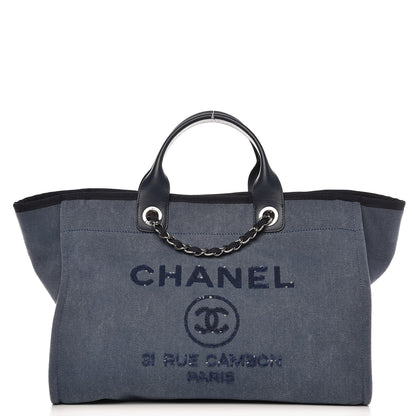 Chanel Canvas Sequin Large Deauville Tote Navy 1 of 9