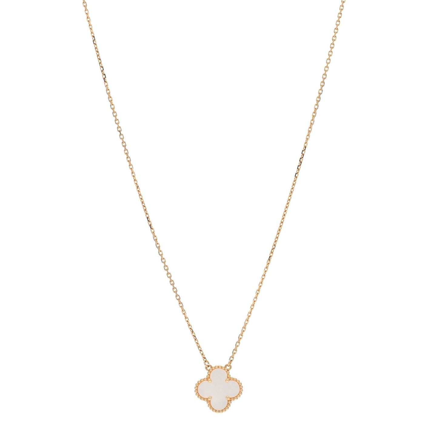 18K Yellow Gold Mother of Pearl Vintage Alhambra Pendant Necklace