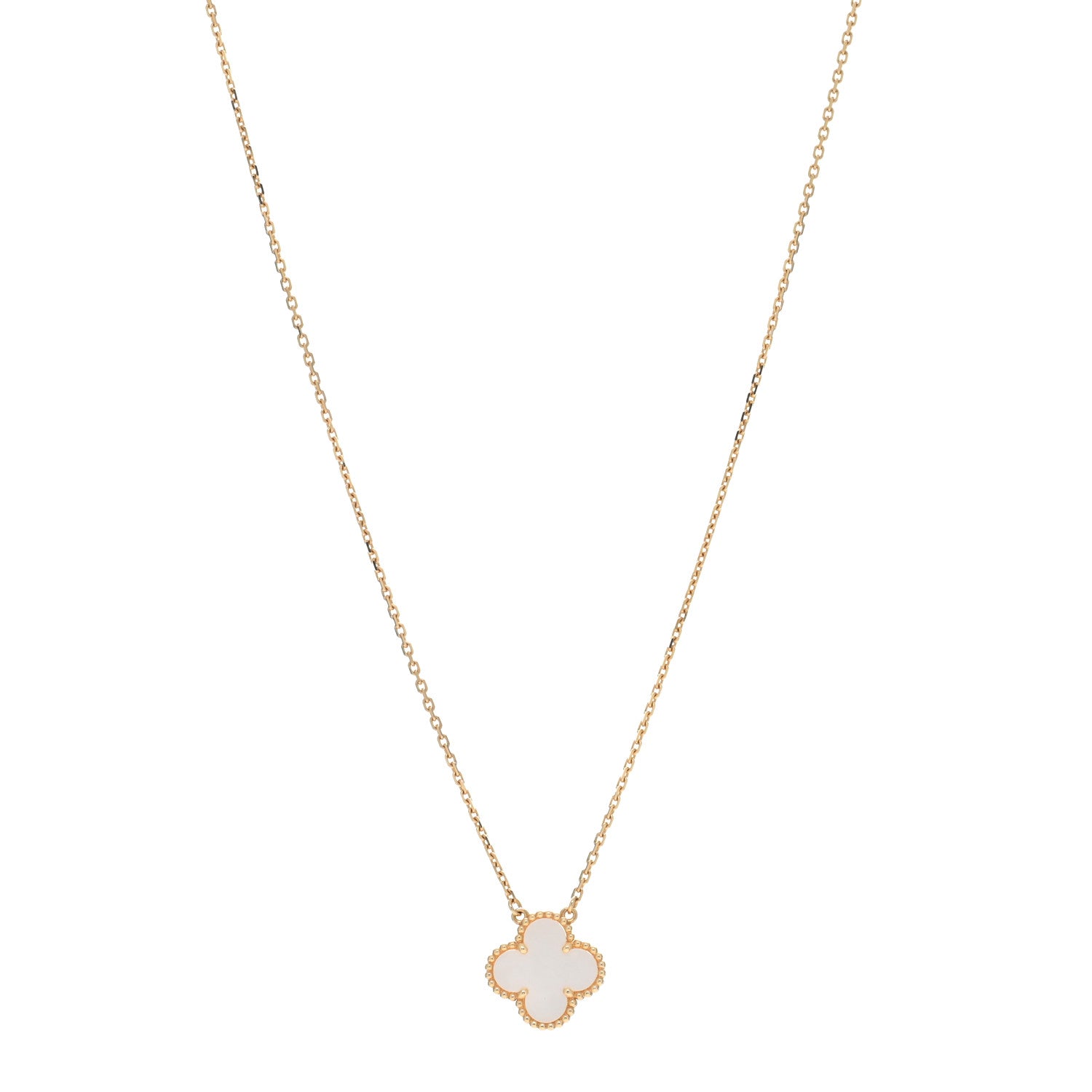 Van Cleef & Arpels 18K Yellow Gold Mother of Pearl Vintage Alhambra Pendant Necklace 1 of 5