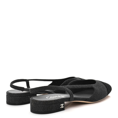 Chanel Grosgrain Cap Toe CC Slingback Flats 38.5 Black 4 of 7
