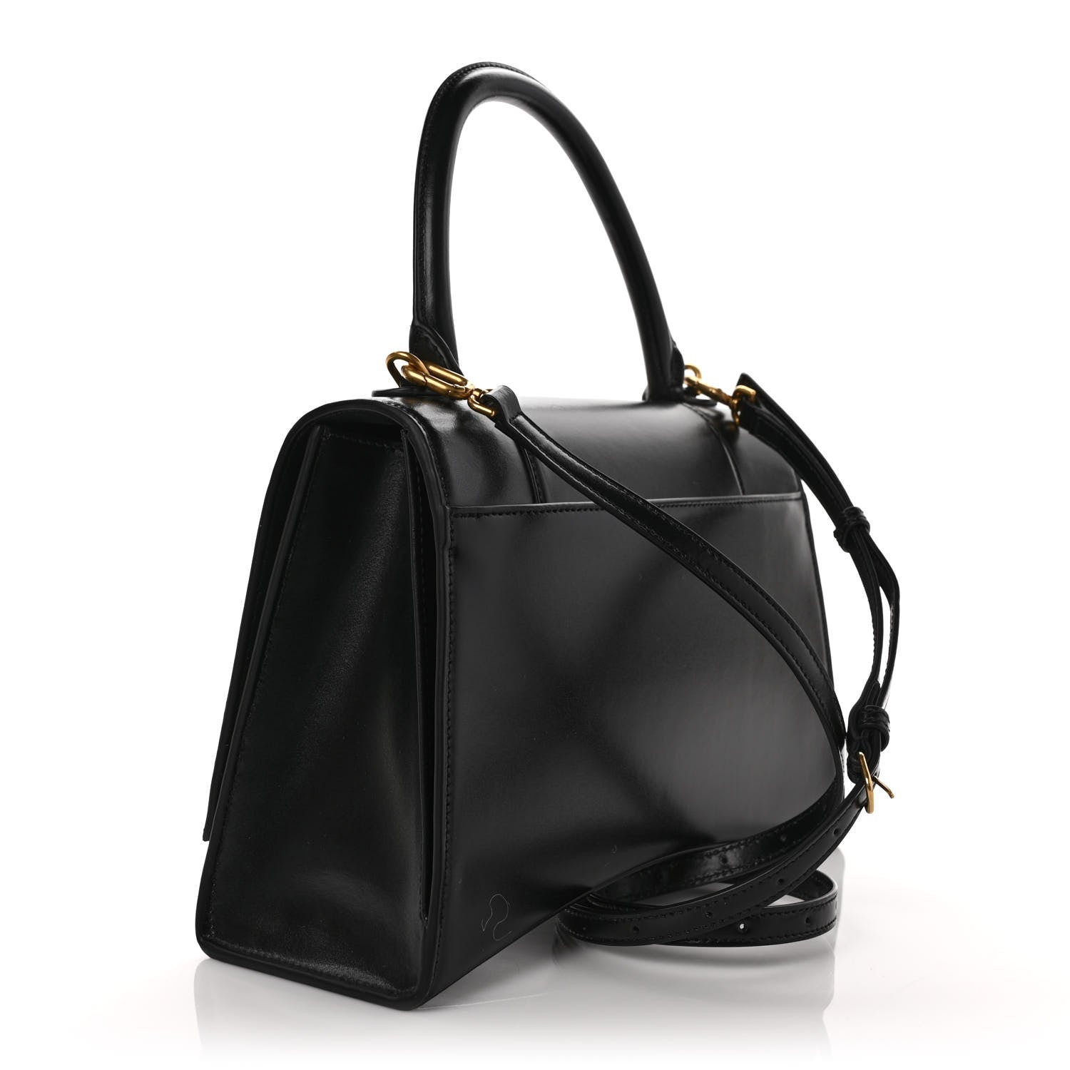 Balenciaga Shiny Box Calfskin Medium Hourglass Top Handle Bag Black 3 of 9