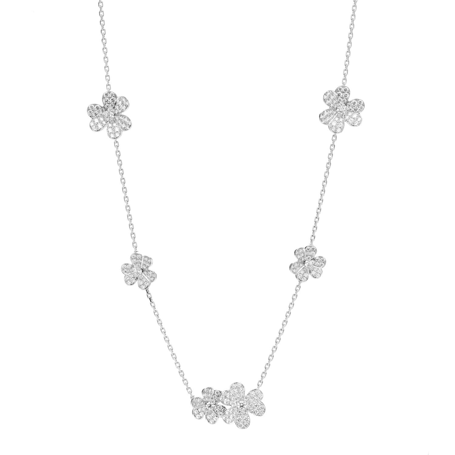 Van Cleef & Arpels 18K White Gold Diamond 9 Motifs Frivole Necklace 1 of 5