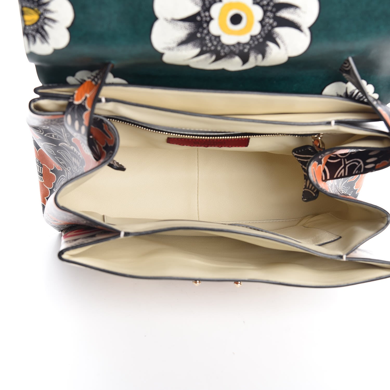 Valentino Garavani Calfskin Floral Print Mime Single Handle Bag Green 5 of 12