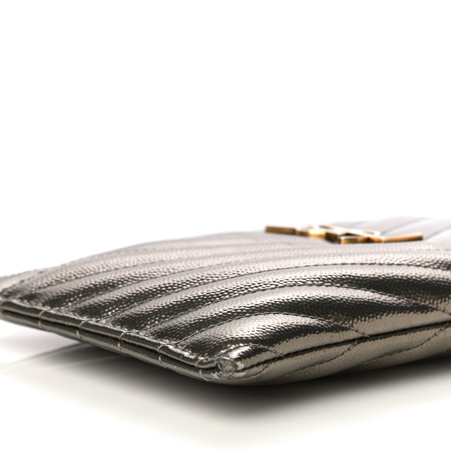 Saint Laurent Metallic Grain De Poudre Matelasse Chevron Monogram Bill Pouch Piombo 11 of 17