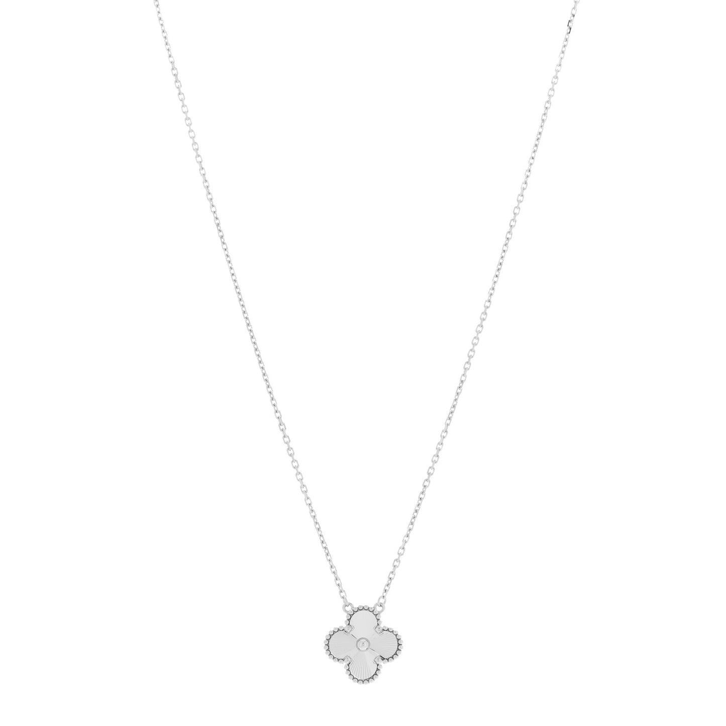 18K White Gold Guilloche Vintage Alhambra Pendant Necklace