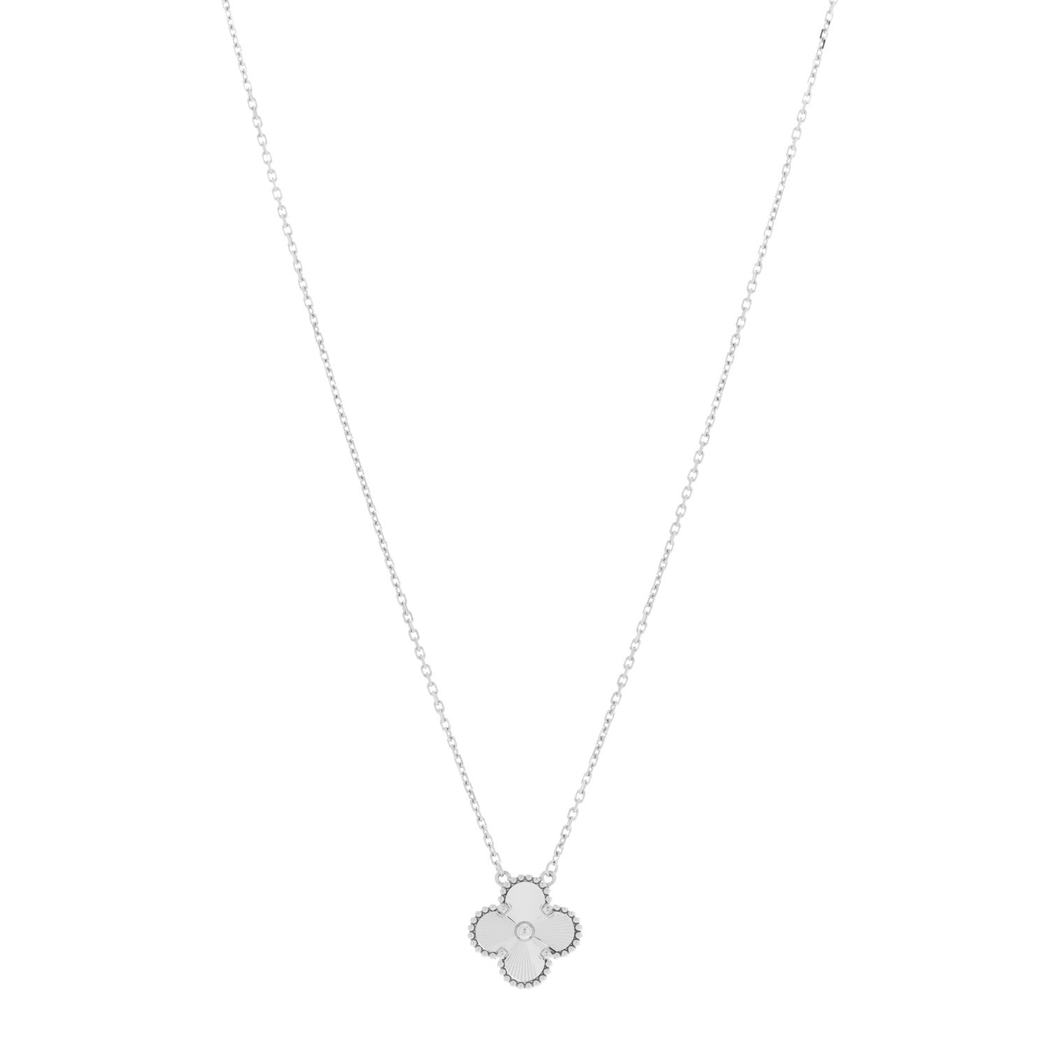 Van Cleef & Arpels 18K White Gold Guilloche Vintage Alhambra Pendant Necklace 1 of 5