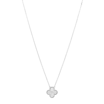 Van Cleef & Arpels 18K White Gold Guilloche Vintage Alhambra Pendant Necklace 1 of 5