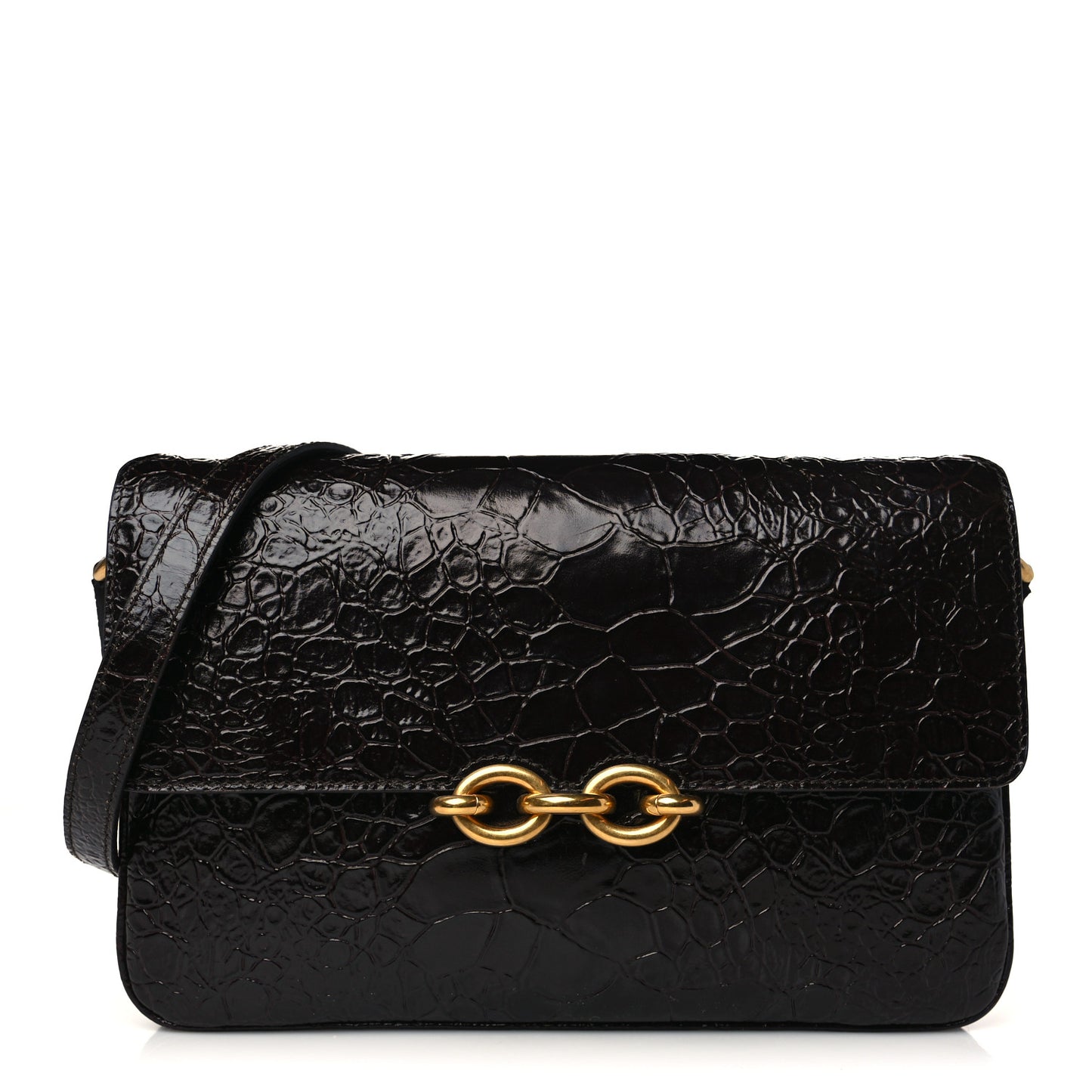 Shiny Crocodile Embossed Calfskin Le Maillon Satchel Ebony