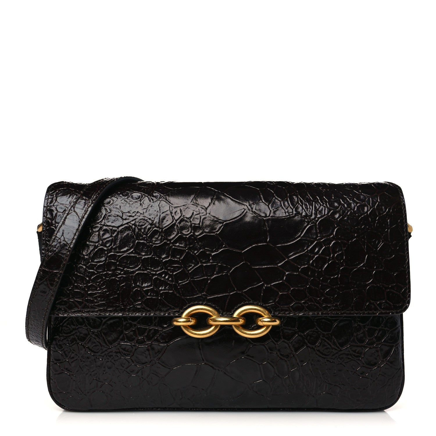 Saint Laurent Shiny Crocodile Embossed Calfskin Le Maillon Satchel Ebony 1 of 8