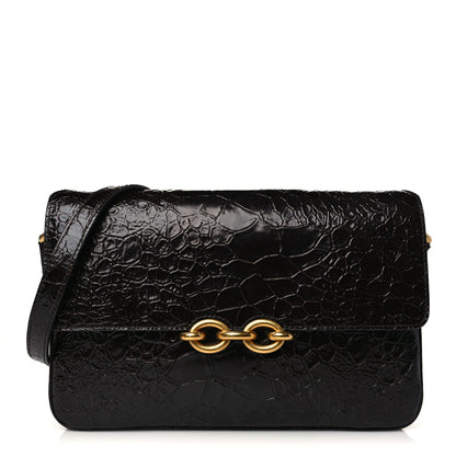 Saint Laurent Shiny Crocodile Embossed Calfskin Le Maillon Satchel Ebony 1 of 8