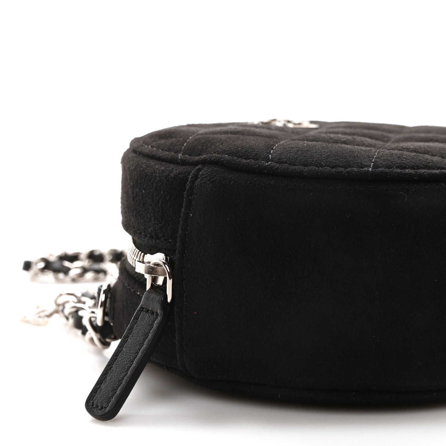 Chanel Suede Quilted Crystal Round Clutch With Logo Chain Black 9 of 10
