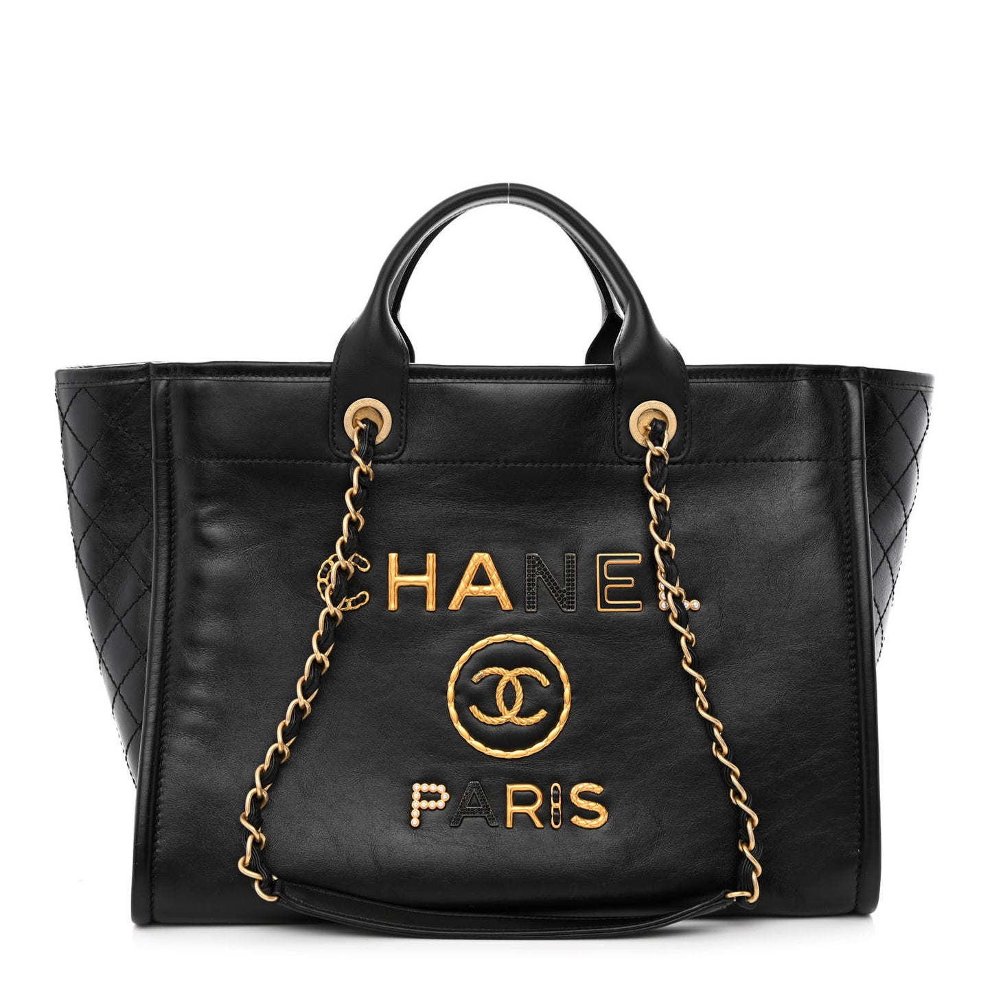 Aged Calfskin Medium Charms Deauville Tote Black