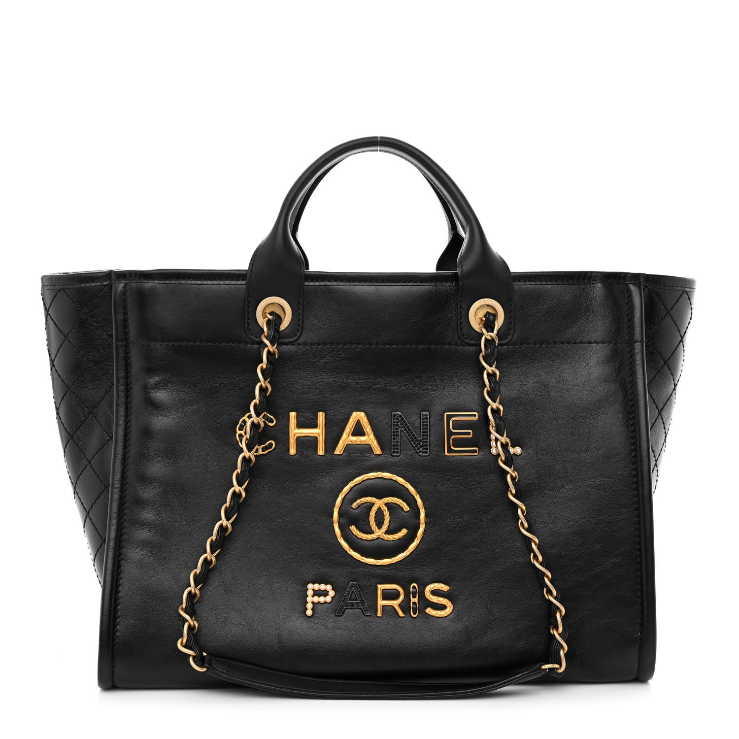 Chanel Aged Calfskin Medium Charms Deauville Tote Black 1 of 10