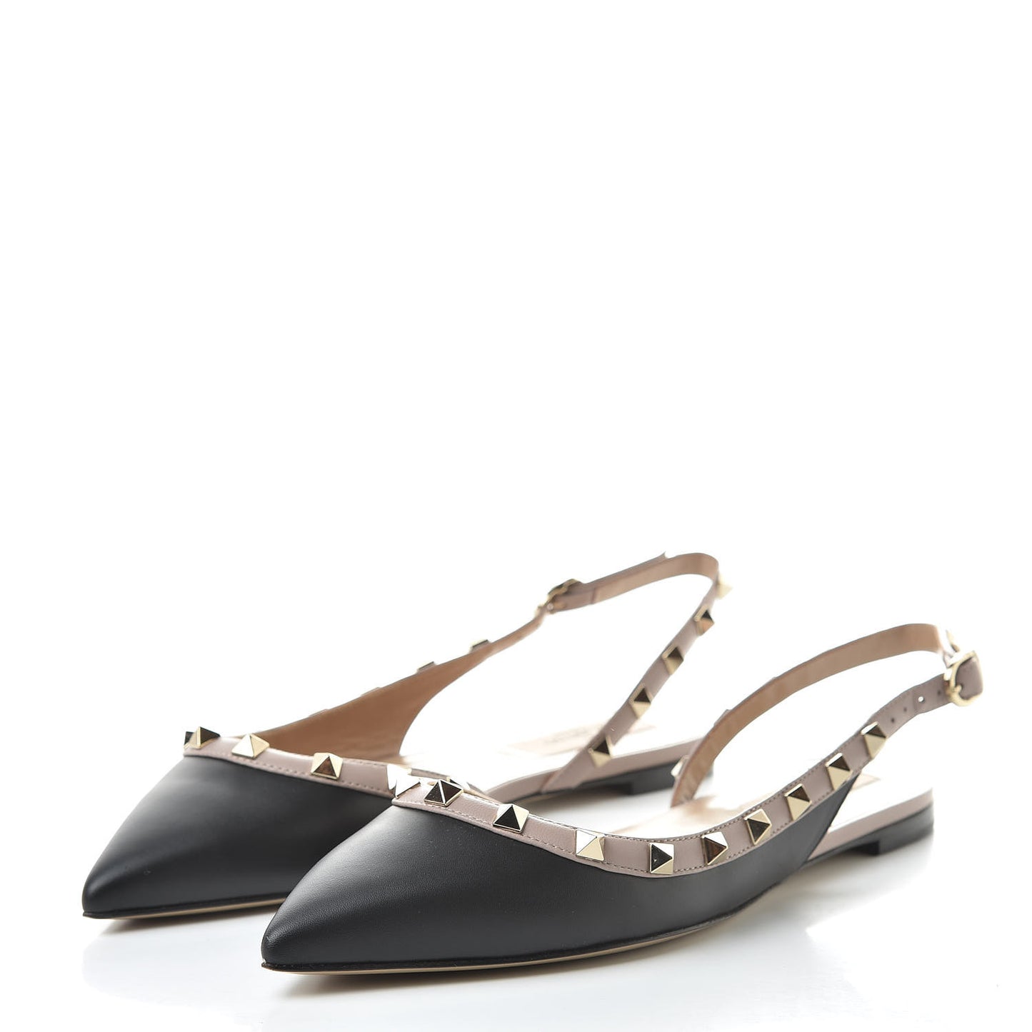 Nappa Rockstud Slingback Flats 37 Black Poudre
