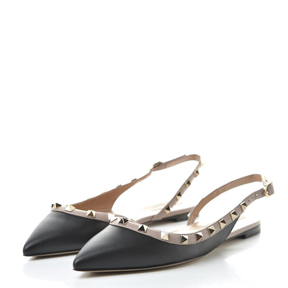Valentino Garavani Nappa Rockstud Slingback Flats 37 Black Poudre 3 of 9