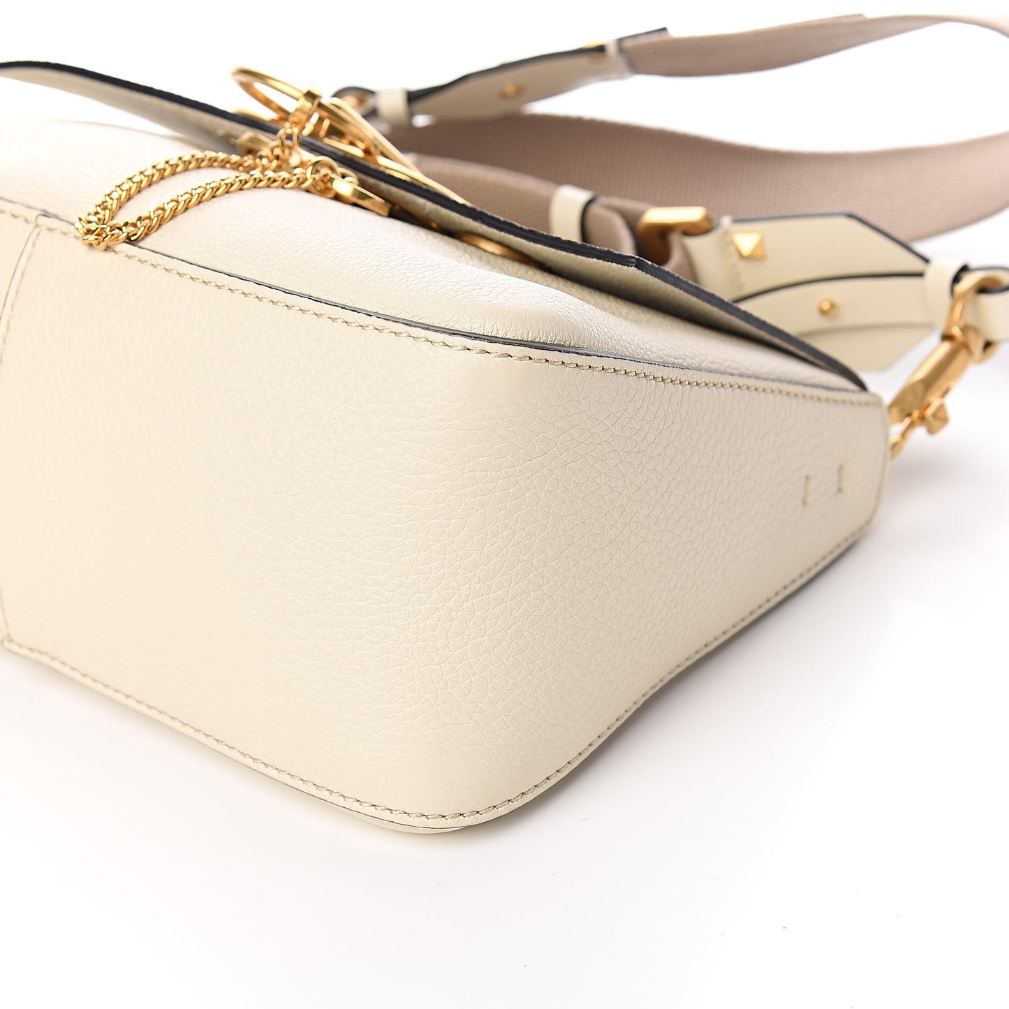 Pebbled Calfskin VRing Shoulder Bag Light Ivory