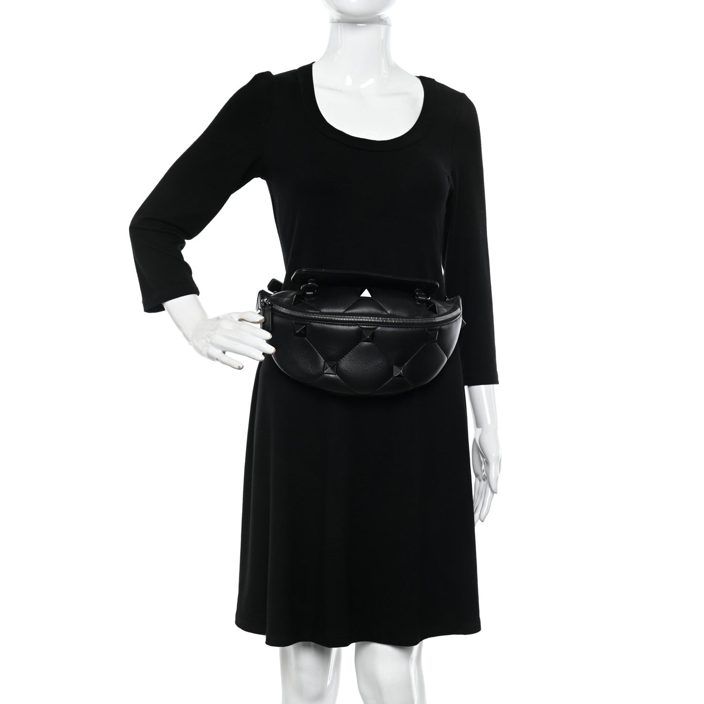 Nappa Monochrome Roman Stud Belt Bag Black