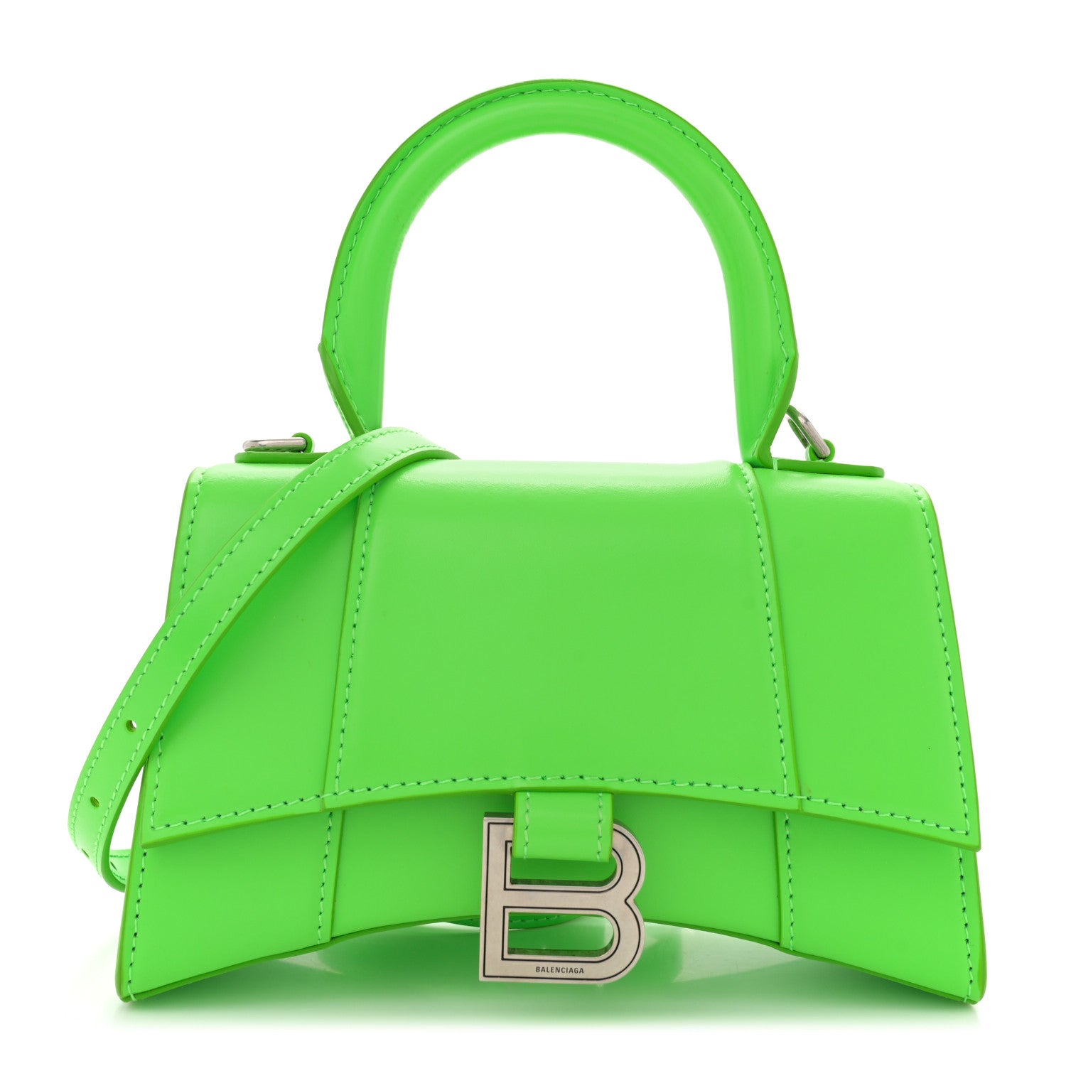 Balenciaga Shiny Box Calfskin Hourglass Top Handle Bag XS Acid Green 1 of 13