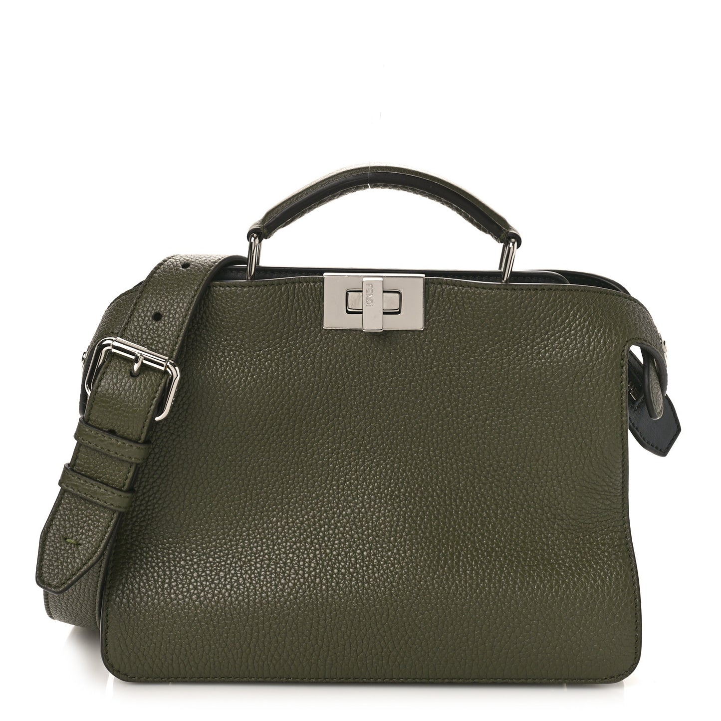 Cuoio Romano Vitello Cover Glazed Fabric Bi-Color FF 1974 Mini Peekaboo I SEE U Satchel Oliva