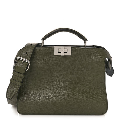 Fendi Cuoio Romano Vitello Cover Glazed Fabric Bi-Color FF 1974 Mini Peekaboo I SEE U Satchel Oliva 1 of 8