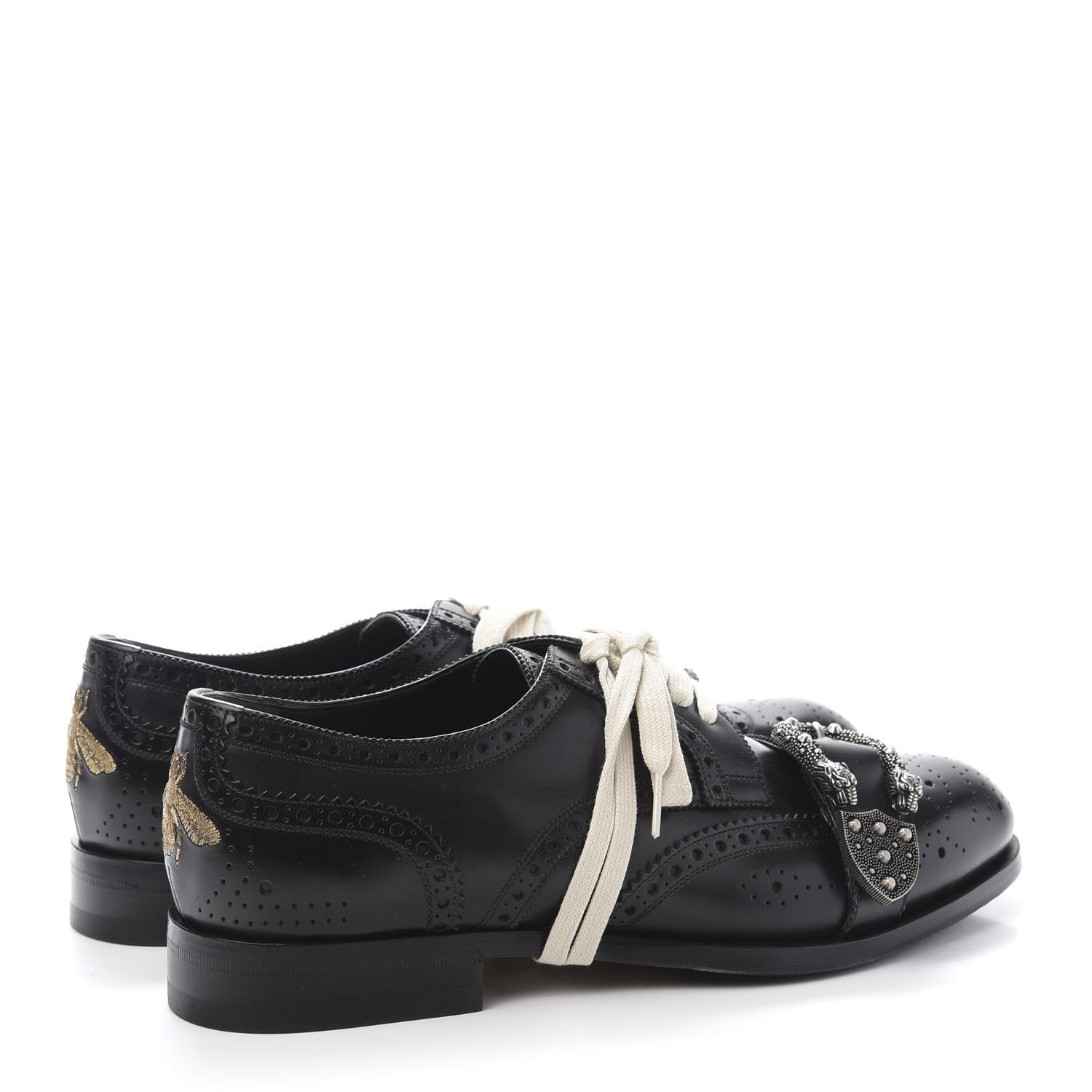 Gucci Calfskin Bee Embroidered Mens Queercore Brogue Derby Shoes 9 Black 4 of 9