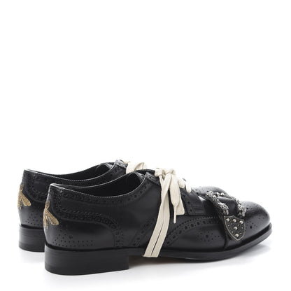 Gucci Calfskin Bee Embroidered Mens Queercore Brogue Derby Shoes 9 Black 4 of 9