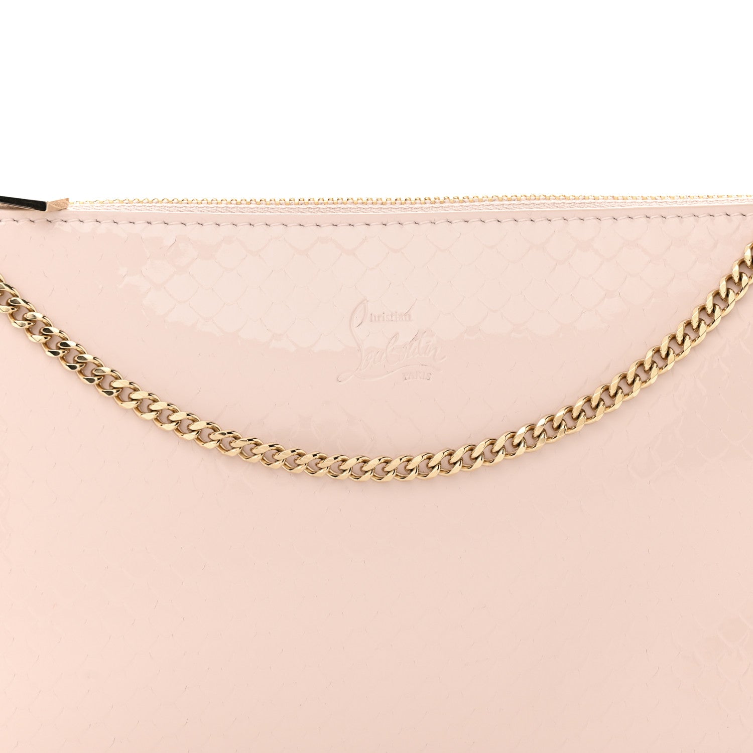 Christian Louboutin Patent Calfskin Snake Effect Loubila Chain Clutch Light Pink 7 of 12