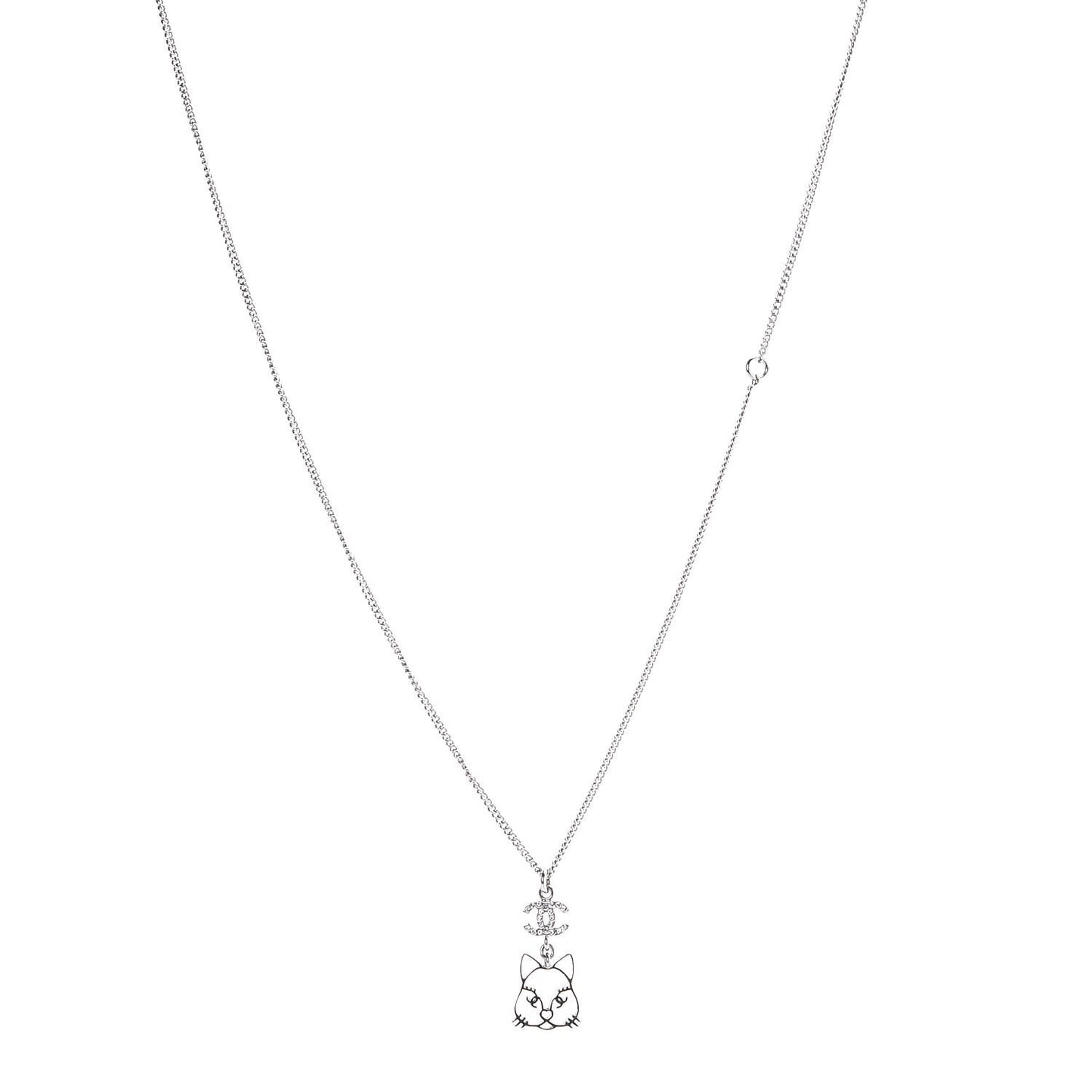 Crystal Emoji Choupette Cat Pendant Necklace Silver