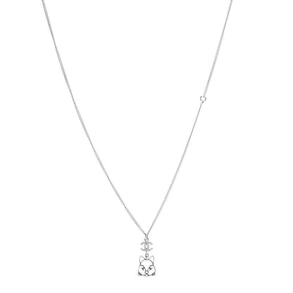 Chanel Crystal Emoji Choupette Cat Pendant Necklace Silver 1 of 5