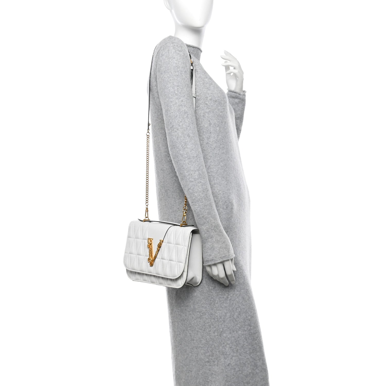 Versace Nappa Quilted Virtus Top Handle Shoulder Bag White 2 of 12