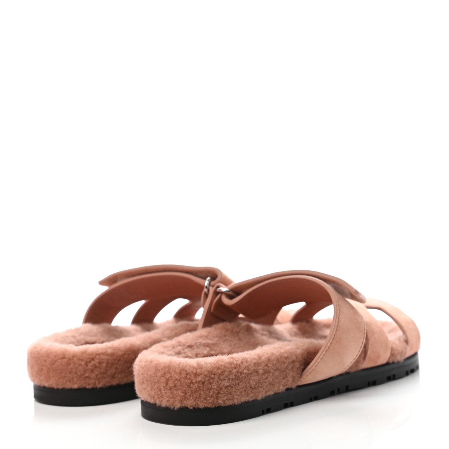 Hermes Suede Goatskin Woolskin Womens Chypre Sandals 38.5 Rose Aube 4 of 8