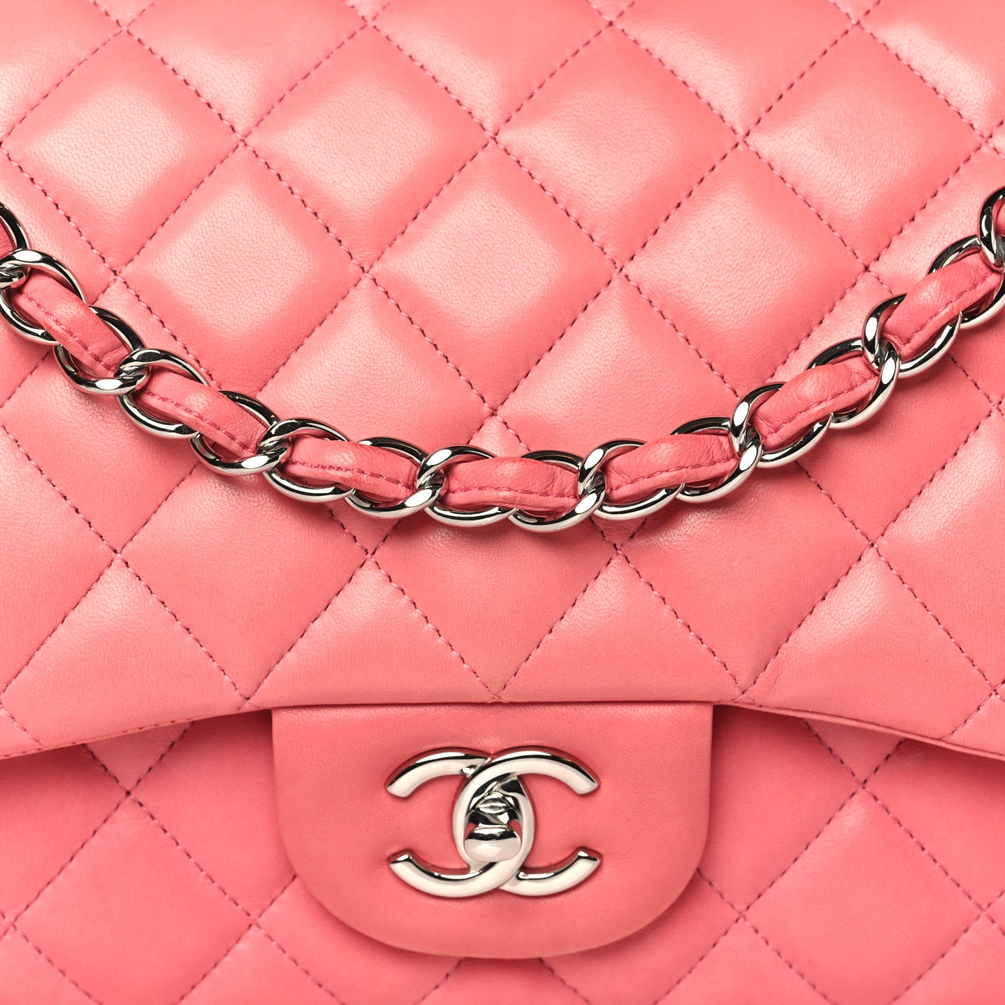 Lambskin Quilted Jumbo Double Flap Pink